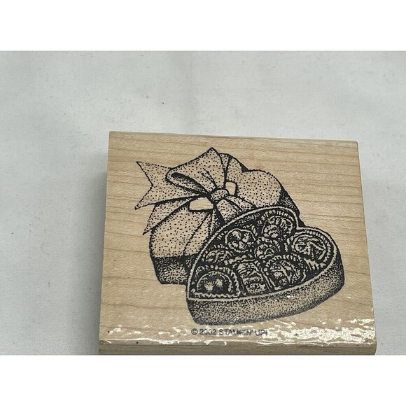 CHOCOLATE CANDY BOX HEART Valentine Day LOVE BOW Stampin' Up! wood RUBBER STAMP - Picture 1 of 7
